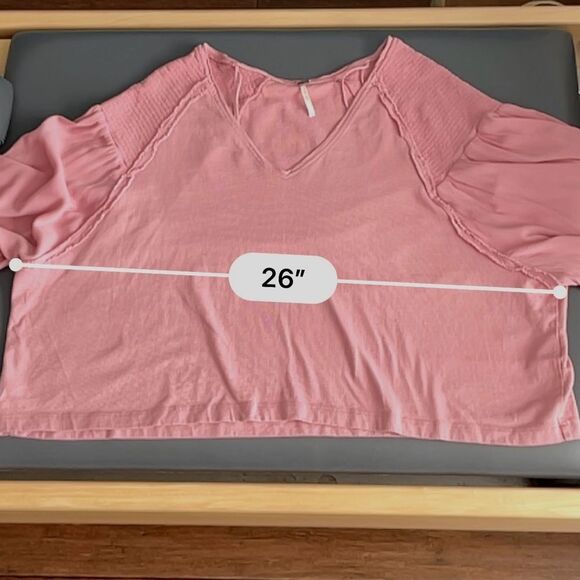 Free People Kathy Smocked Long Sleeve Tee Blush Rose Size M - Picture 9 of 12